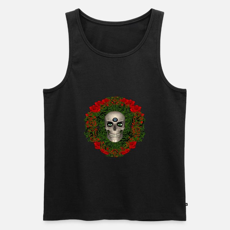 Schädel mit Rosen - Männer Premium Bio Tank Top - Schwarz