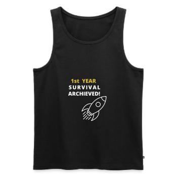 Startup 1st year anniversary - survival achieved - Men's Premium Organic Tank Top - black - Front - AI Model Male 178 light (178cm)