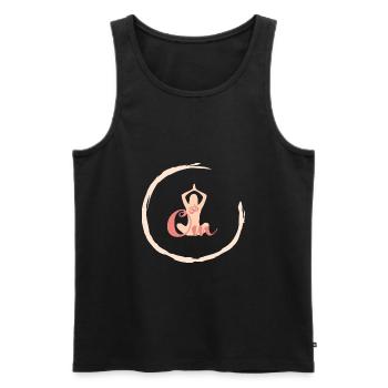 Om apricot - Men's Premium Organic Tank Top - black - Front - AI Model Male 178 light (178cm)