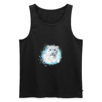 léopard des neiges, chat, léopard, graffiti, blanc, chat sauvage - Débardeur bio Premium Homme - noir - Devant - Michal (187cm)
