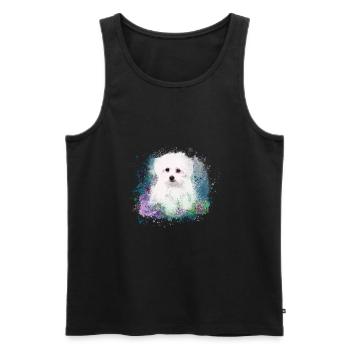 Maltais, chien, blanc, peinture, graffiti, bleu - Débardeur bio Premium Homme - noir - Devant - Michal (187cm)