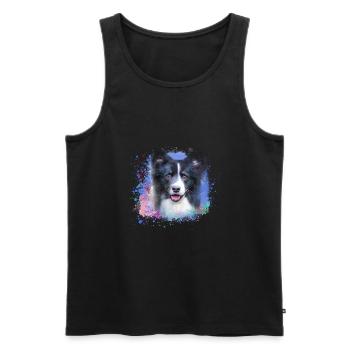 dog, pointed, painting, graffiti, dwarf spitz - Men's Premium Organic Tank Top - black - Front - AI Model Male 178 light (178cm)