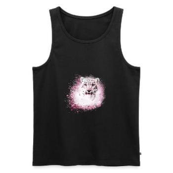 léopard des neiges, chat, léopard, blanc, chat sauvage - Débardeur bio Premium Homme - noir - Devant - Michal (187cm)