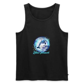 dauphin, terre, peinture, bleu, dauphins, mer, planète - Débardeur bio Premium Homme - noir - Devant - AI Model Male 178 light (178cm)