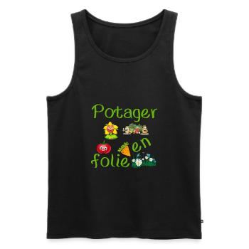 Potager en folie cadeau humour - Débardeur bio Premium Homme - noir - Devant - Michal (187cm)