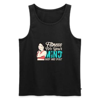 fitness for your mind body and spirit - Men's Premium Organic Tank Top - black - Front - AI Model Male 178 light (178cm)