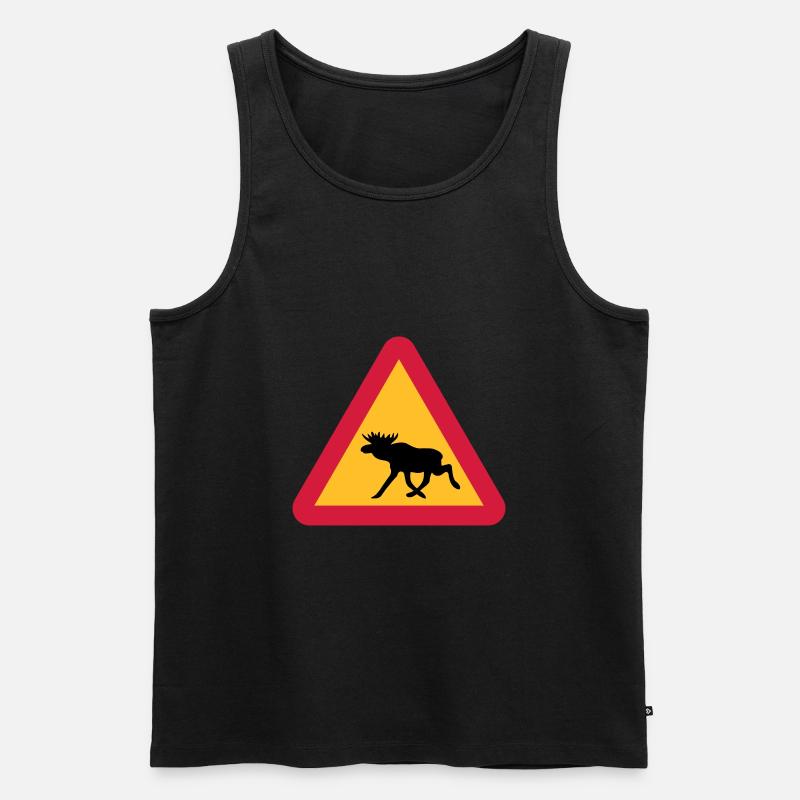 Elch Warnschild - Männer Premium Bio Tank Top - Schwarz