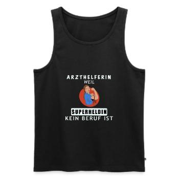 MFA, Arzthelferin Oder Superheldin - Männer Premium Bio Tank Top - Schwarz - Vorne - Michal (187cm)