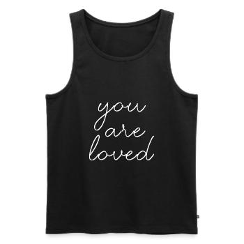 tu es aimé amour coeur saint valentin lettrage - Débardeur bio Premium Homme - noir - Devant - AI Model Male 178 light (178cm)