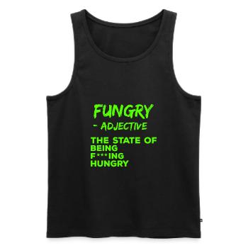 Drôle Hungry Definition Fungry Fucking affamé - Débardeur bio Premium Homme - noir - Devant - AI Model Male 178 light (178cm)