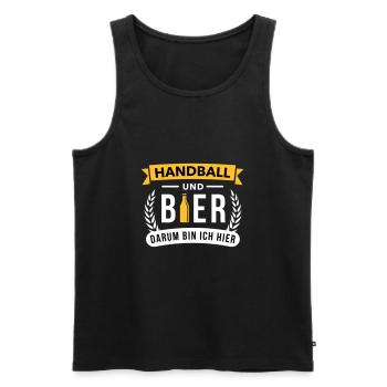 Handball & Bier darum bin ich hier - Männer Premium Bio Tank Top - Schwarz - Vorne - Michal (187cm)