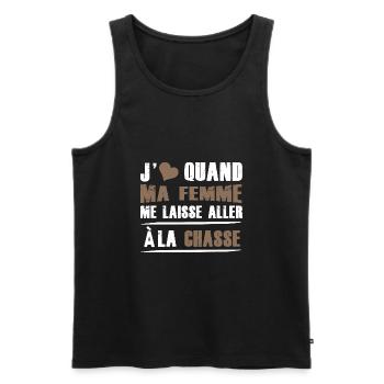 j'aime quand ma femme me laisse aller a la chasse - Débardeur bio Premium Homme - noir - Devant - Michal (187cm)