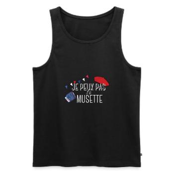 Je peux pas j'ai musette (White typo) - Débardeur bio Premium Homme - noir - Devant - AI Model Male 178 light (178cm)