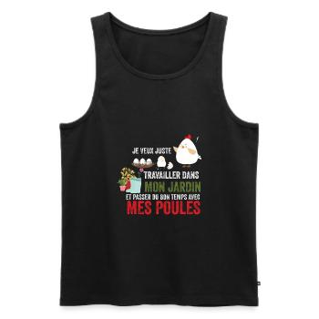 Travailler dans mon jardin avec mes poules - Débardeur bio Premium Homme - noir - Devant - AI Model Male 178 light (178cm)