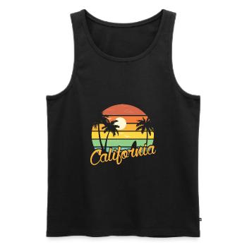 Retro California Surf Beach Cali 70s Palm Sun - Men's Premium Organic Tank Top - black - Front - AI Model Male 178 light (178cm)