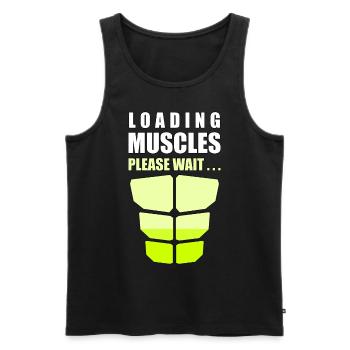 Belastung der Muskeln bitte warten - Männer Premium Bio Tank Top - Schwarz - Vorne - AI Model Male 178 light (178cm)