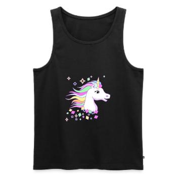 Douce Licorne avec des diamants, des étoiles et de beaux yeux - Débardeur bio Premium Homme - noir - Devant - Michal (187cm)