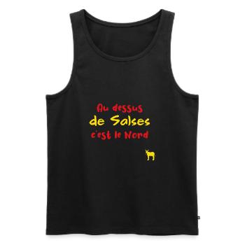 Au dessus de Salses c'est le Nord - Débardeur bio Premium Homme - noir - Devant - Michal (187cm)