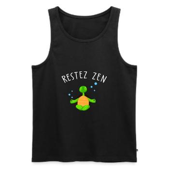 restez zen / humour yoga tortue - Débardeur bio Premium Homme - noir - Devant - AI Model Male 178 light (178cm)