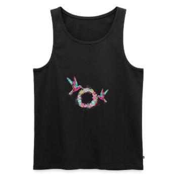 colibri, couronne, couronne de fleurs, coloré, peinture - Débardeur bio Premium Homme - noir - Devant - AI Model Male 178 light (178cm)