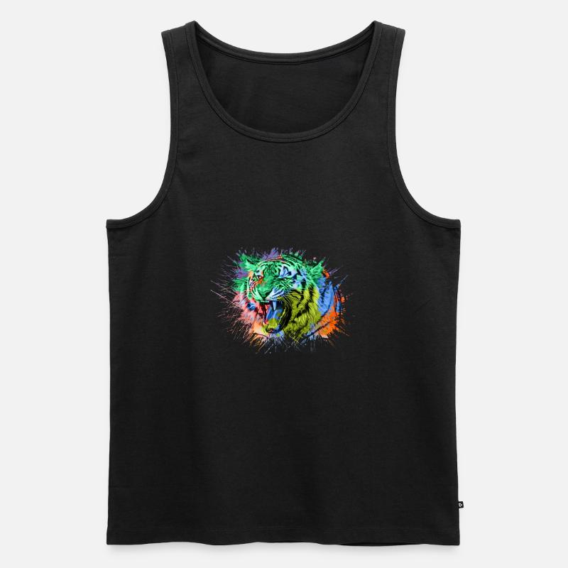 Tiger Regenbogen Bunt Tiere - Männer Premium Bio Tank Top - Schwarz