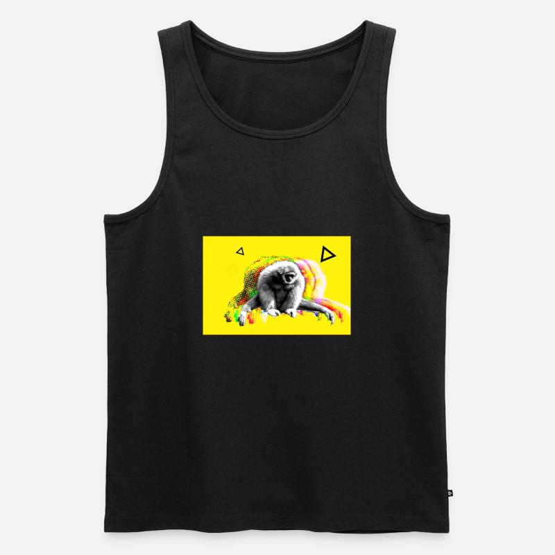 Gibbon Retro Artwork - Männer Premium Bio Tank Top - Schwarz