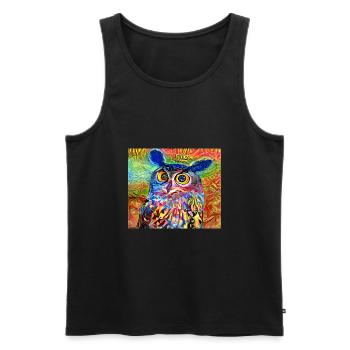 Abstract Wise Owl Portrait - Men's Premium Organic Tank Top - black - Front - AI Model Male 178 light (178cm)