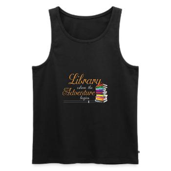 Bookworm Gifts Library Where The Adventure Begins - Débardeur bio Premium Homme - noir - Devant - Michal (187cm)