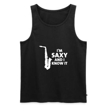 Je suis Saxy et je le sais - Débardeur bio Premium Homme - noir - Devant - AI Model Male 178 light (178cm)