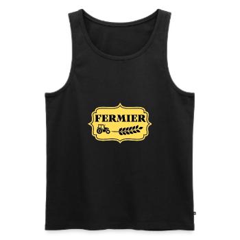 FERMIER - Etiquette Vintage - Débardeur bio Premium Homme - noir - Devant - Michal (187cm)