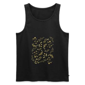 Motif or fleurs feuilles élégant doré noble - Débardeur bio Premium Homme - noir - Devant - AI Model Male 178 light (178cm)