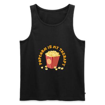 Popcorn als Therapie, lustiges Zitat, Maisfutter - Männer Premium Bio Tank Top - Schwarz - Vorne - Michal (187cm)