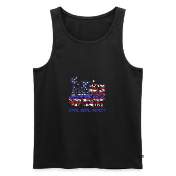Honorer, servir, protéger, États-Unis, colombes, Amérique, ligne bleue - Débardeur bio Premium Homme - noir - Devant - AI Model Male 178 light (178cm)