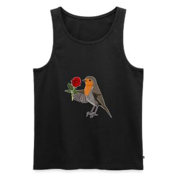 Robin with red rose bird motif - Men's Premium Organic Tank Top - black - Front - AI Model Male 178 light (178cm)
