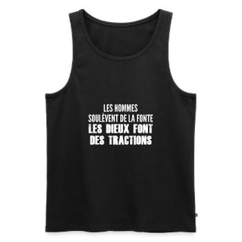humour traction / homme sport musculation - Débardeur bio Premium Homme - noir - Devant - Michal (187cm)
