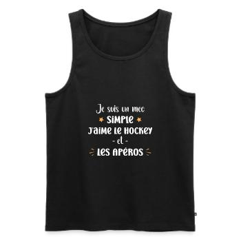 Mec simple j'aime le Hockey et les apéros - Débardeur bio Premium Homme - noir - Devant - AI Model Male 178 light (178cm)