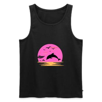 Dauphin Coucher Soleil Rose Aventure Fille Femme - Débardeur bio Premium Homme - noir - Devant - Michal (187cm)