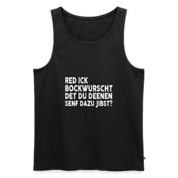 Red Ick Bockwurscht? - Männer Premium Bio Tank Top - Schwarz - Vorne - AI Model Male 178 light (178cm)