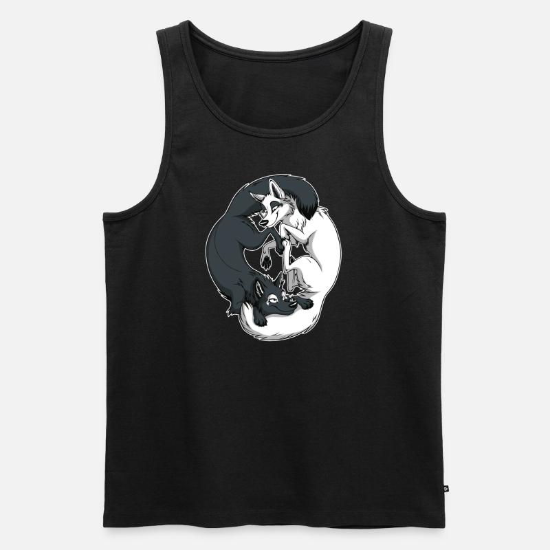 Yin Yang Foxes (bordure blanche) - Débardeur bio Premium Homme - noir
