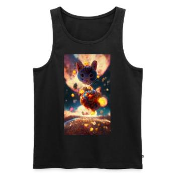Dieu chat planant au-dessus d’une planète - Débardeur bio Premium Homme - noir - Devant - AI Model Male 178 light (178cm)