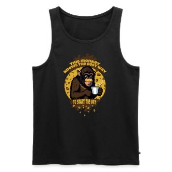 This monkey knows the best way to start the day - Men's Premium Organic Tank Top - black - Front - AI Model Male 178 light (178cm)