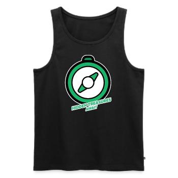 Hidden Treasures Await Geocaching - Men's Premium Organic Tank Top - black - Front - AI Model Male 178 light (178cm)