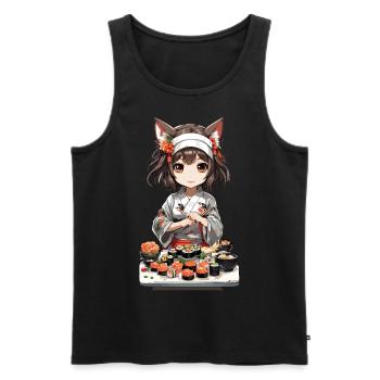 Kawaii Katzen Girl Sushi Kemonomimi Anime Design - Männer Premium Bio Tank Top - Schwarz - Vorne - Michal (187cm)