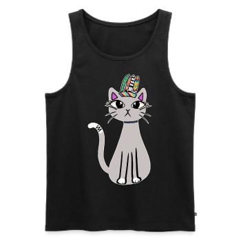 Chamane Chat Chaton Chaman Chat Enfants - Débardeur bio Premium Homme - noir - Devant - AI Model Male 178 light (178cm)