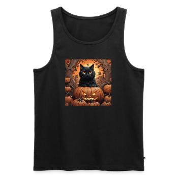 Halloween Schwarze Katze mit Kürbislaterne Herbst - Männer Premium Bio Tank Top - Schwarz - Vorne - AI Model Male 178 light (178cm)