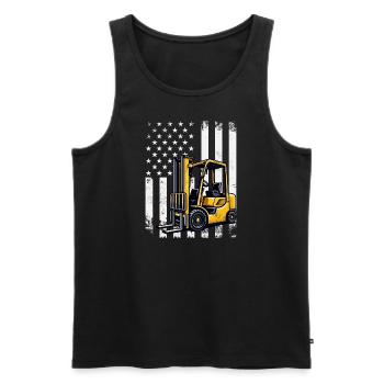 Patriotic Forklift operator usa flag design - Men's Premium Organic Tank Top - black - Front - Michal (187cm)