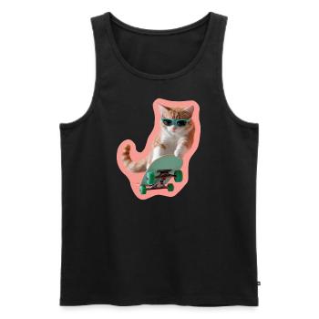 Ginger Skate Cat: Chill & Style - Men's Premium Organic Tank Top - black - Front - AI Model Male 178 light (178cm)