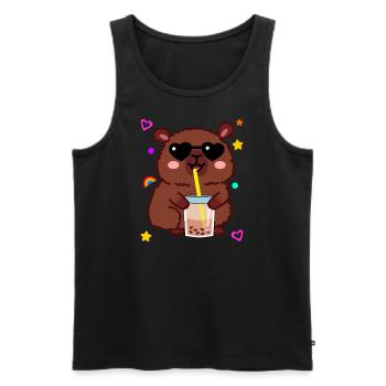 Kawaii Capybara with Bubble Tea Sunglasses - Men's Premium Organic Tank Top - black - Front - Michal (187cm)