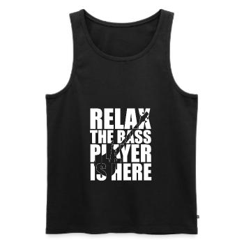 Bass Player Gift RELAX THE BASS PLAYER IS HERE - Débardeur bio Premium Homme - noir - Devant - Michal (187cm)