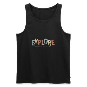 EXPLORE – adventure knows no boundaries - Men's Premium Organic Tank Top - black - Front - AI Model Male 178 light (178cm)